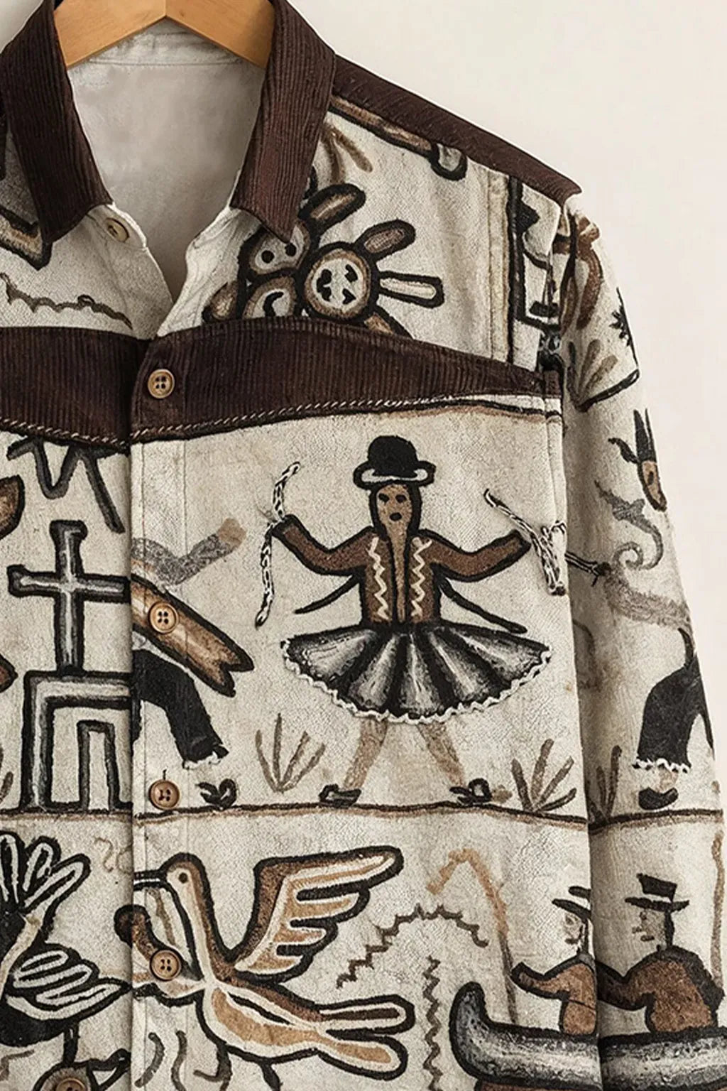 Azotop Premium Vintage Tribal Art Print Full Sleeve Cotton Blend Casual Shirt for Men | Ethnic Regular Fit Designer Button Down Fashion Shirt | Bohemian Graphic Party Wear Statement Shirt