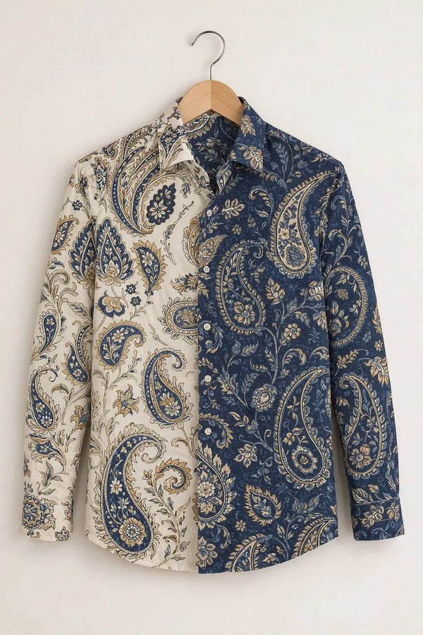 Azotop Premium Dual Tone Paisley Print Full Sleeve Cotton Blend Casual Shirt for Men | Stylish Regular Fit Designer Party Wear Button Down Shirt | Soft Breathable Fashion Shirt
