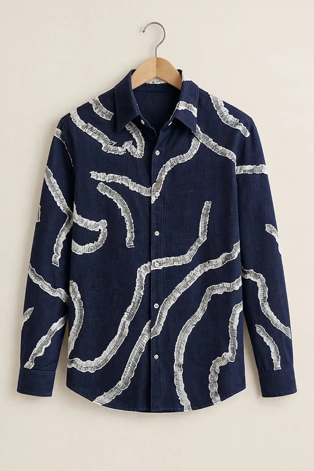 Azotop Premium Abstract Embroidered Pattern Full Sleeve Cotton Blend Casual Shirt for Men | Luxury Regular Fit Designer Button Down Party Wear Fashion Shirt | Modern Textured Statement Shirt