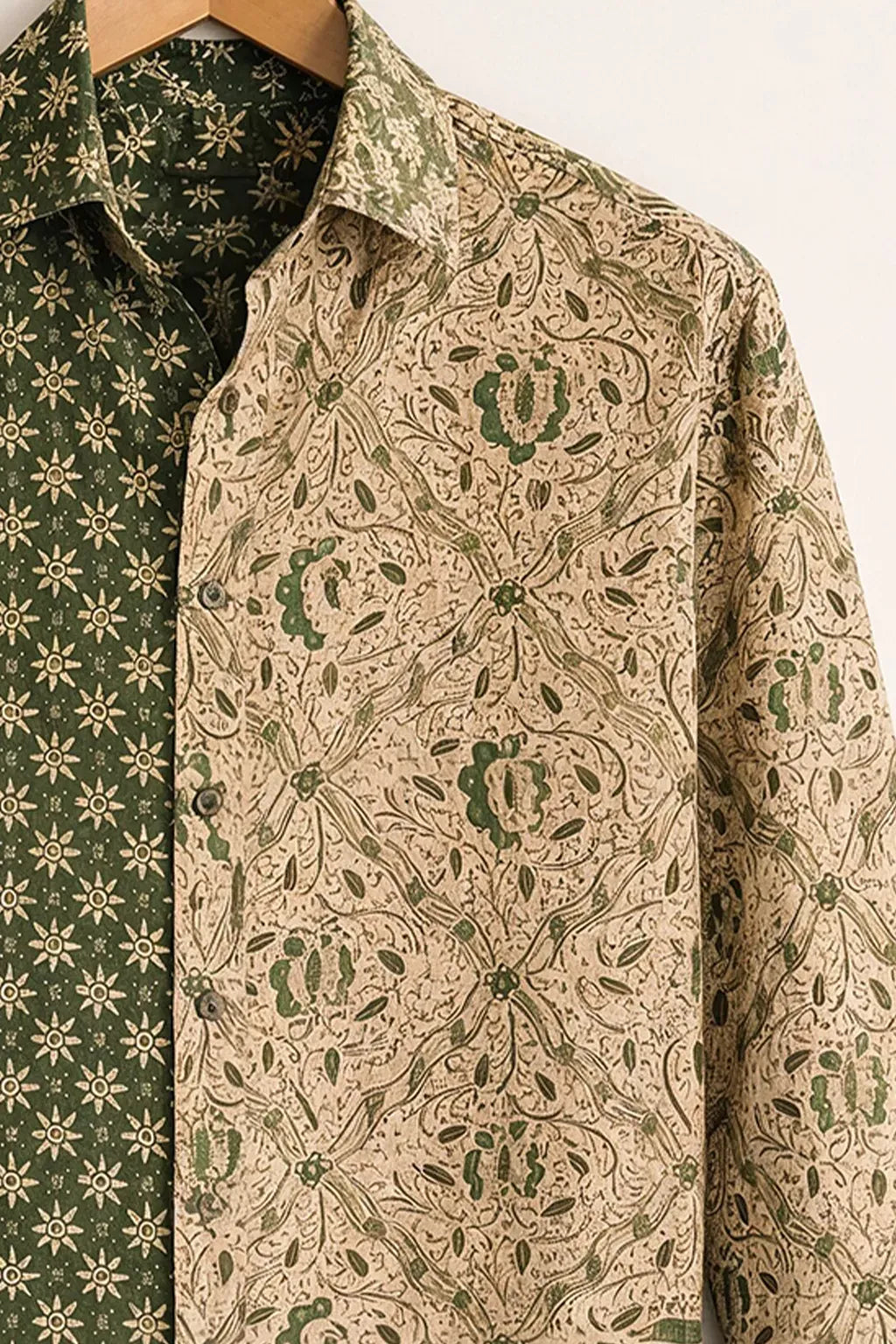 Azotop Premium Dual Tone Floral & Vintage Geometric Print Full Sleeve Cotton Blend Casual Shirt for Men | Regular Fit Designer Button Down Party Wear Fashion Shirt | Luxury Statement Shirt